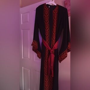 Elegant Palestinian Black and Red thobe- Robe style with Intricate Patterns s